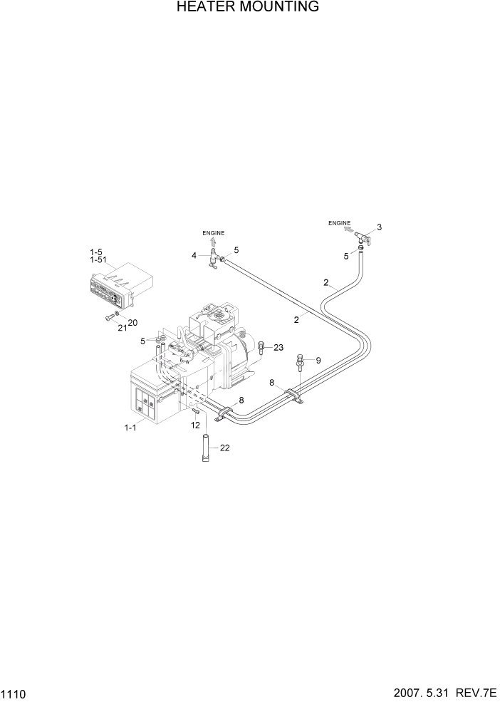 Схема запчастей Hyundai HL730-7 - PAGE 1110 HEATER MOUNTING СИСТЕМА ДВИГАТЕЛЯ