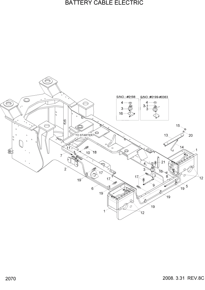 Схема запчастей Hyundai HL730-7 - PAGE 2070 BATTERY CABLE ELECTRIC ЭЛЕКТРИЧЕСКАЯ СИСТЕМА