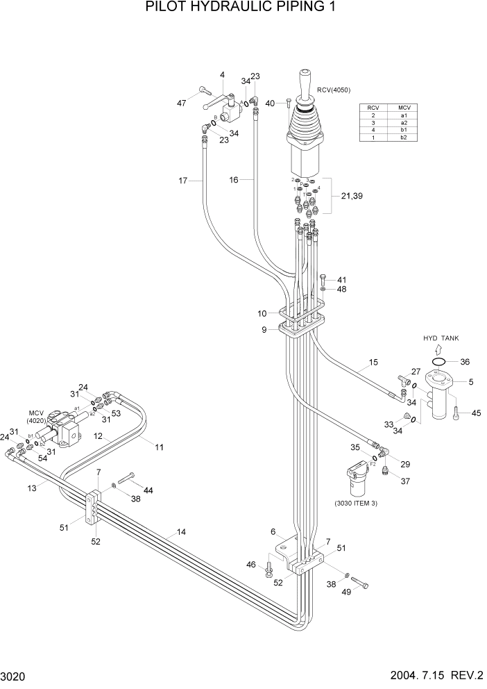 Схема запчастей Hyundai HL730-7 - PAGE 3020 PILOT HYDRAULIC PIPING 1 ГИДРАВЛИЧЕСКАЯ СИСТЕМА