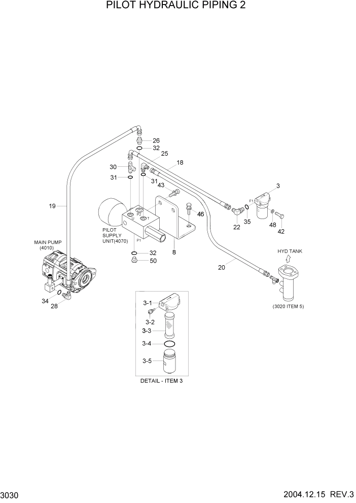 Схема запчастей Hyundai HL730-7 - PAGE 3030 PILOT HYDRAULIC PIPING 2 ГИДРАВЛИЧЕСКАЯ СИСТЕМА