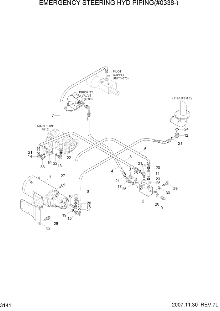 Схема запчастей Hyundai HL730-7 - PAGE 3141 EMERGENCY STEERING HYD PIPING(#0338-) ГИДРАВЛИЧЕСКАЯ СИСТЕМА