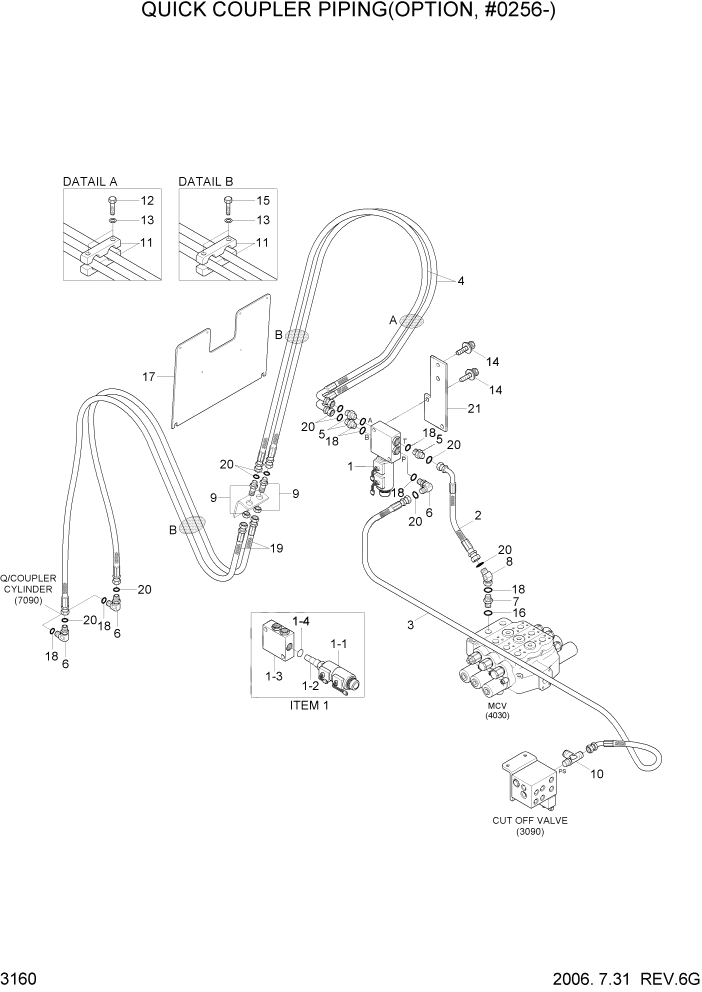 Схема запчастей Hyundai HL730-7 - PAGE 3160 QUICK COUPLER PIPING(VOLVO TYPE, #0256-) ГИДРАВЛИЧЕСКАЯ СИСТЕМА