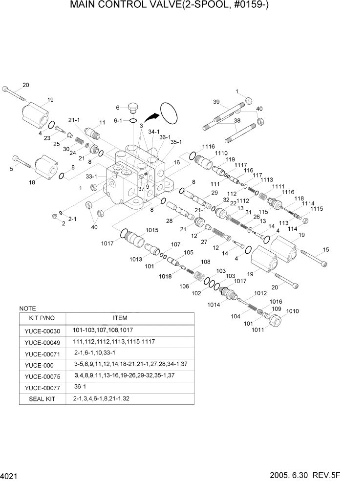 Схема запчастей Hyundai HL730-7 - PAGE 4021 MAIN CONTROL VALVE(2-SPOOL, #0159-) ГИДРАВЛИЧЕСКИЕ КОМПОНЕНТЫ