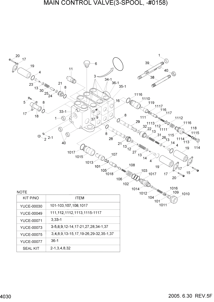 Схема запчастей Hyundai HL730-7 - PAGE 4030 MAIN CONTROL VALVE(3-SPOOL, -#0158) ГИДРАВЛИЧЕСКИЕ КОМПОНЕНТЫ