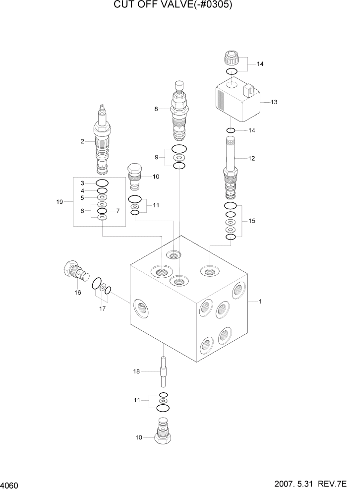 Схема запчастей Hyundai HL730-7 - PAGE 4060 CUT OFF VALVE(-#0305) ГИДРАВЛИЧЕСКИЕ КОМПОНЕНТЫ