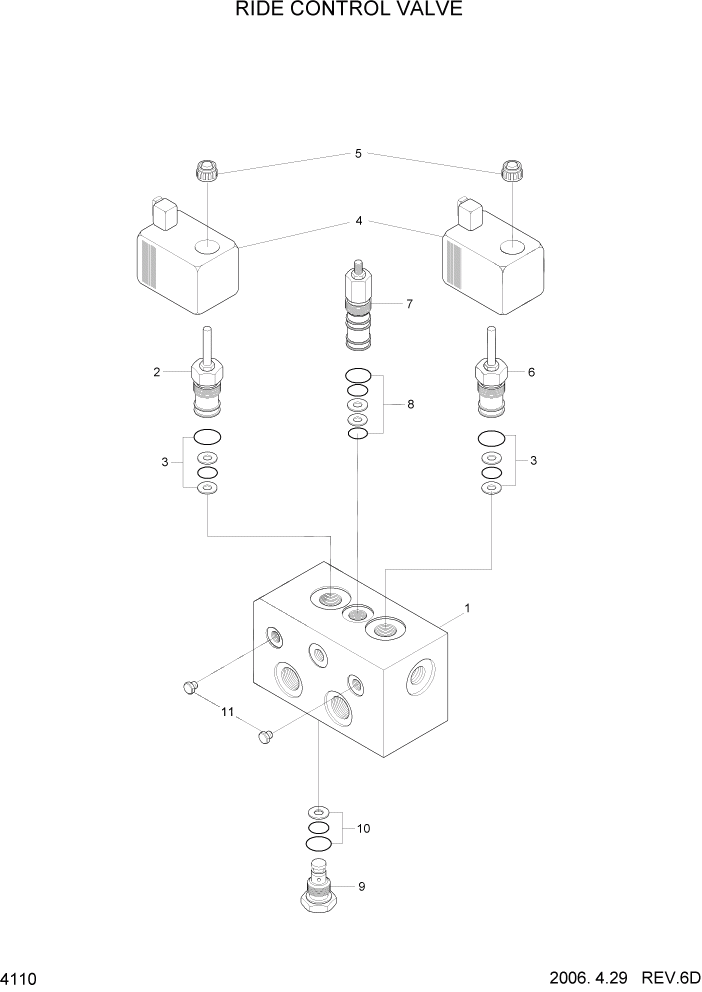 Схема запчастей Hyundai HL730-7 - PAGE 4110 RIDE CONTROL VALVE ГИДРАВЛИЧЕСКИЕ КОМПОНЕНТЫ