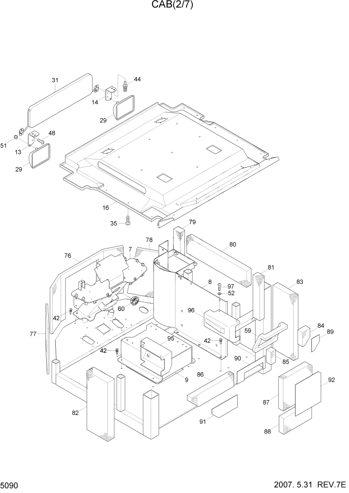 Схема запчастей Hyundai HL730-7 - PAGE 5090 CAB(2/7) СТРУКТУРА