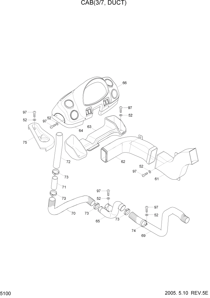 Схема запчастей Hyundai HL730-7 - PAGE 5100 CAB(3/7, DUCT) СТРУКТУРА