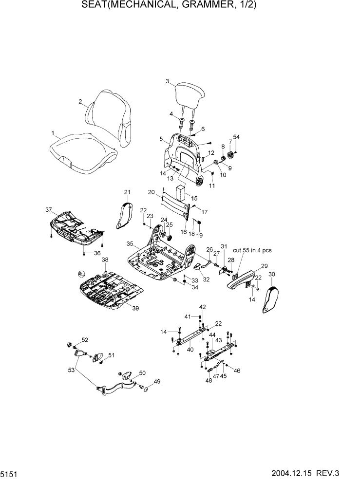 Схема запчастей Hyundai HL730-7 - PAGE 5151 SEAT(MECHANICAL, GRAMMER, 1/2) СТРУКТУРА