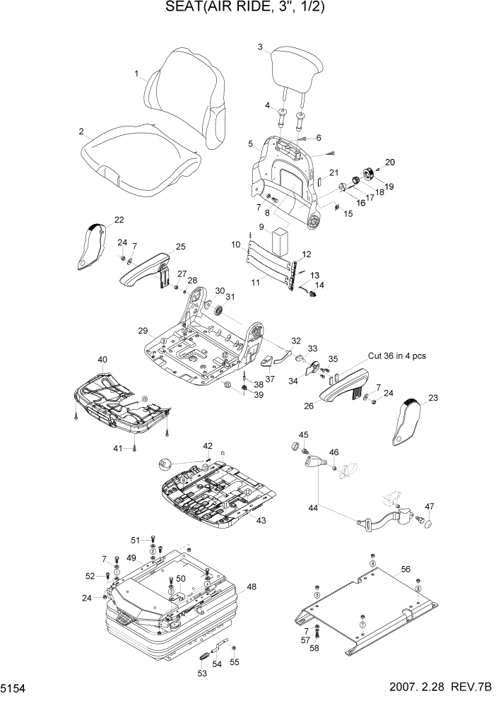 Схема запчастей Hyundai HL730-7 - PAGE 5154 SEAT(AIR RIDE, 3", 1/2) СТРУКТУРА