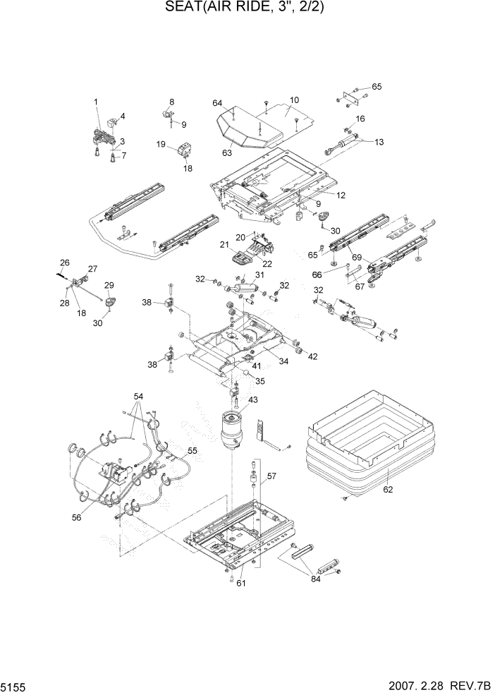 Схема запчастей Hyundai HL730-7 - PAGE 5155 SEAT(AIR RIDE, 3", 2/2) СТРУКТУРА