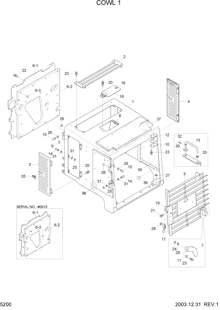 Схема запчастей Hyundai HL730-7 - PAGE 5200 COWL 1(SQUARE COWL TYPE) СТРУКТУРА