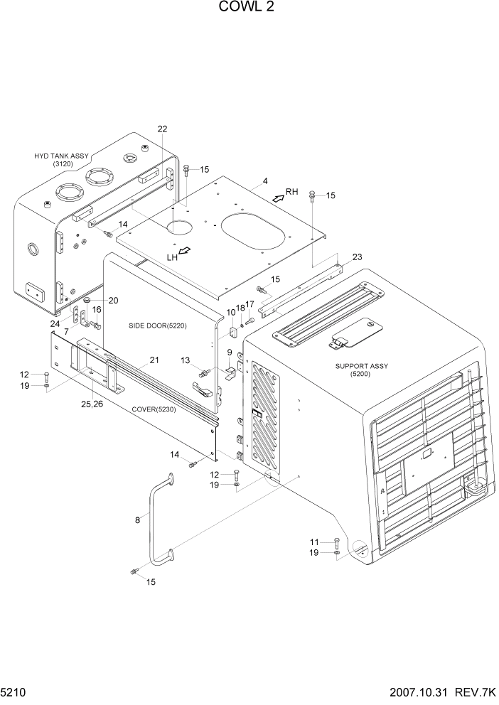 Схема запчастей Hyundai HL730-7 - PAGE 5210 COWL 2 СТРУКТУРА