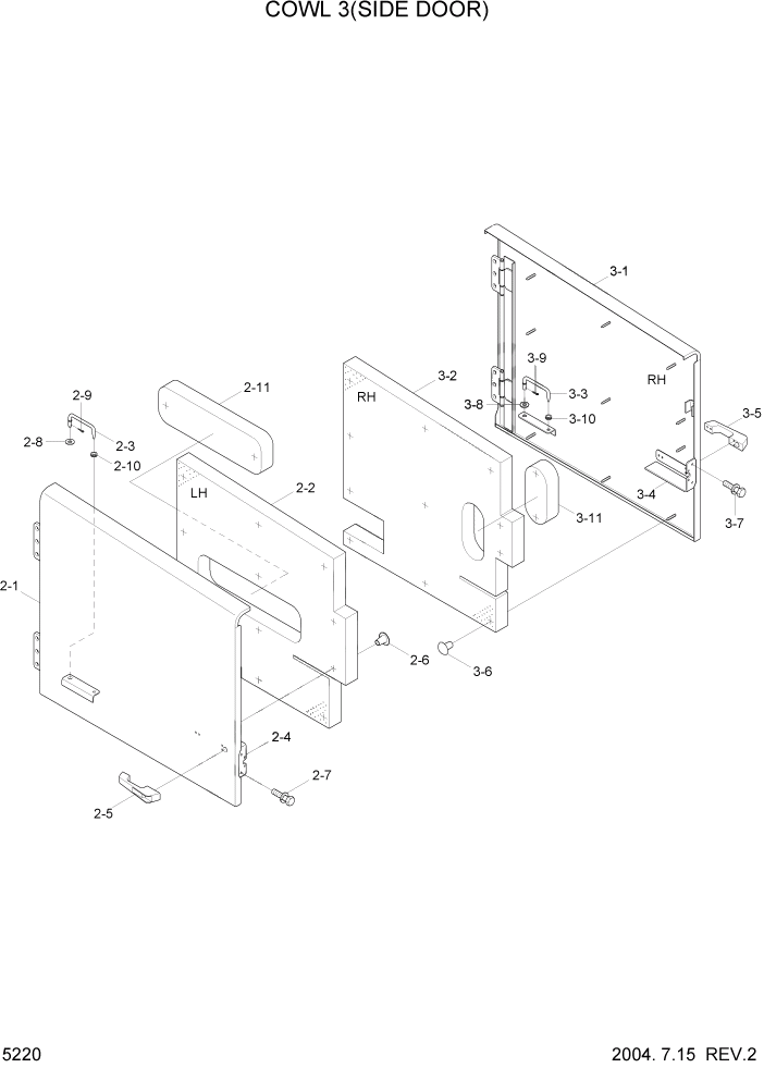 Схема запчастей Hyundai HL730-7 - PAGE 5220 COWL 3(SIDE DOOR) СТРУКТУРА