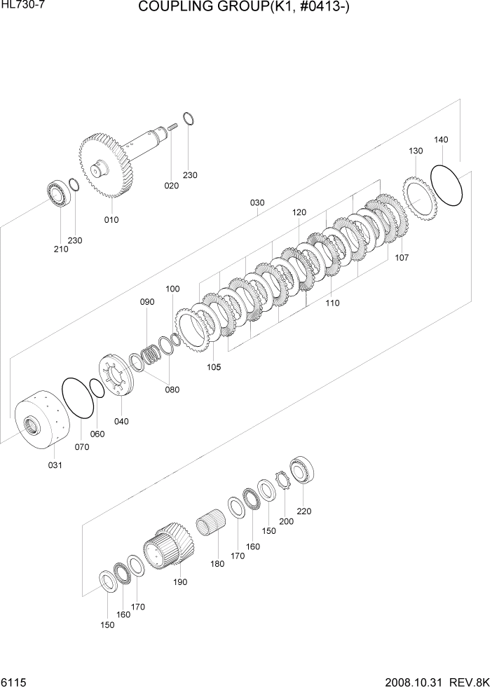 Схема запчастей Hyundai HL730-7 - PAGE 6115 COUPLING GROUP(K1, #0413-) СИЛОВАЯ СИСТЕМА