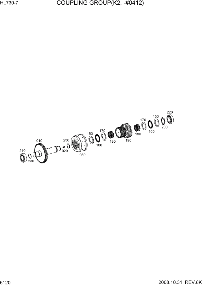 Схема запчастей Hyundai HL730-7 - PAGE 6120 COUPLING GROUP(K2, -#0412) СИЛОВАЯ СИСТЕМА