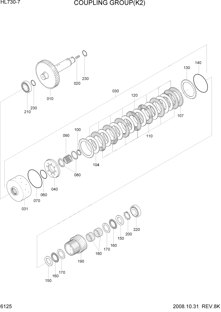 Схема запчастей Hyundai HL730-7 - PAGE 6125 COUPLING GROUP(K2, #0413-) СИЛОВАЯ СИСТЕМА