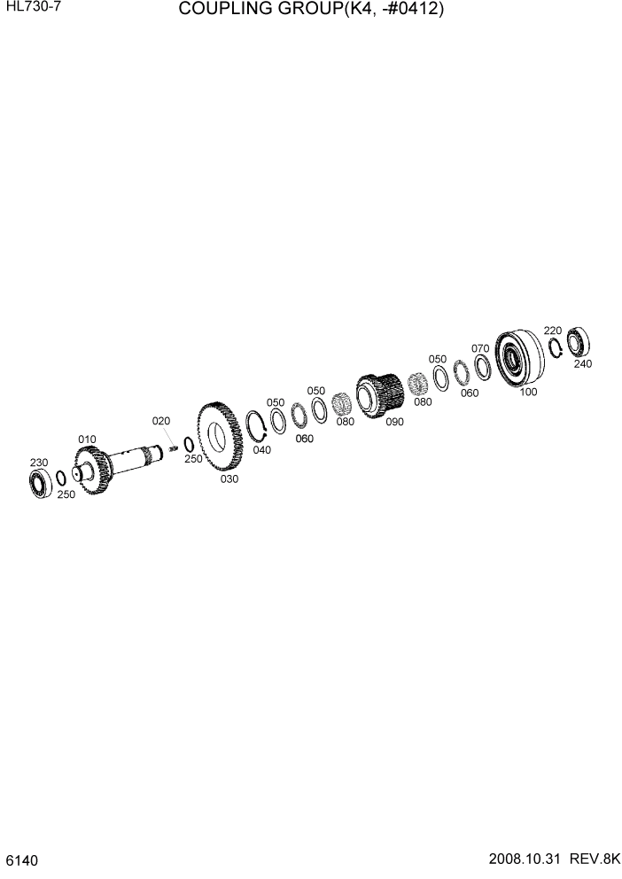 Схема запчастей Hyundai HL730-7 - PAGE 6140 COUPLING GROUP(K4, -#0412) СИЛОВАЯ СИСТЕМА