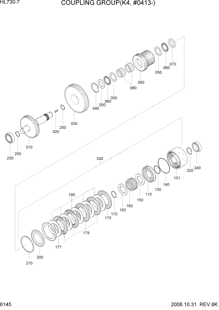 Схема запчастей Hyundai HL730-7 - PAGE 6145 COUPLING GROUP(K4, #0413-) СИЛОВАЯ СИСТЕМА