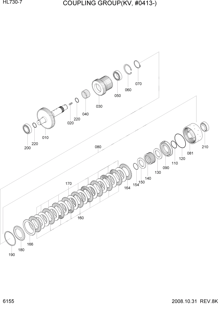 Схема запчастей Hyundai HL730-7 - PAGE 6155 COUPLING GROUP(KV, #0413-) СИЛОВАЯ СИСТЕМА