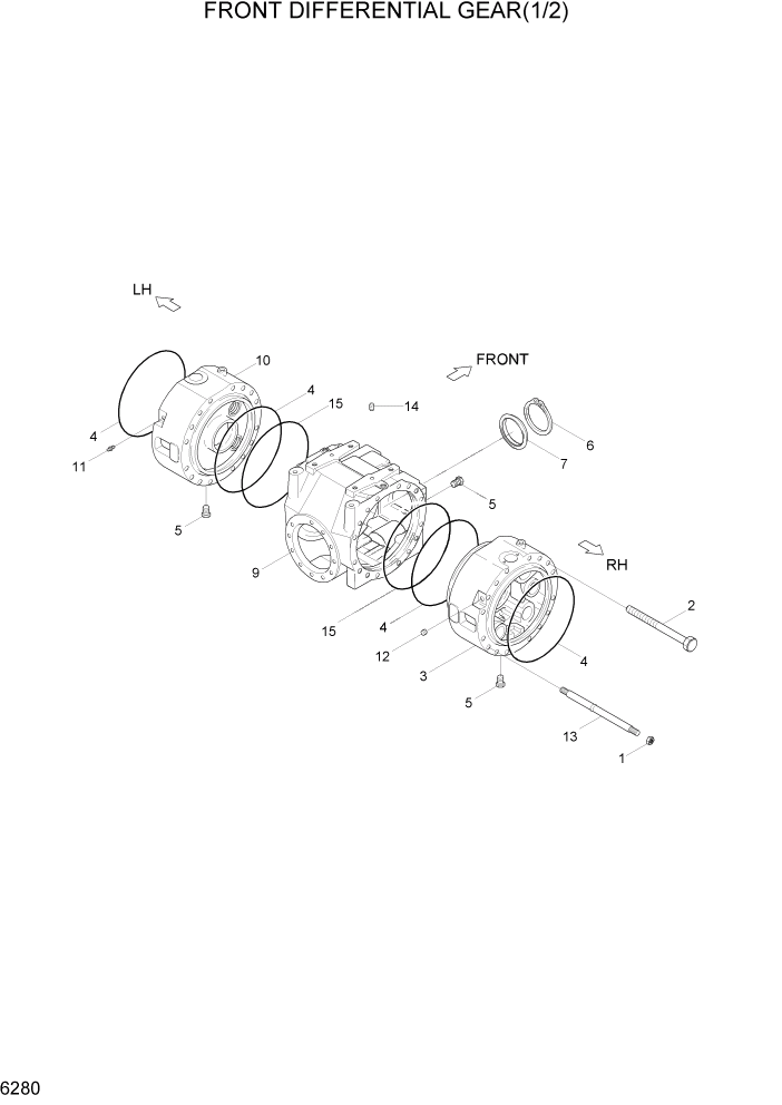 Схема запчастей Hyundai HL730-7 - PAGE 6280 FRONT DIFFERENTIAL GEAR(1/2) СИЛОВАЯ СИСТЕМА