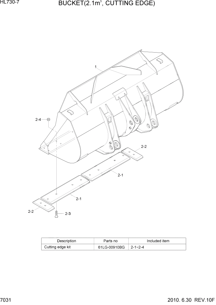 Схема запчастей Hyundai HL730-7 - PAGE 7031 BUCKET(2.1M3, CUTTING EDGE) РАБОЧЕЕ ОБОРУДОВАНИЕ