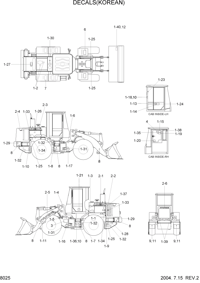 Схема запчастей Hyundai HL730-7 - PAGE 8025 DECALS(KOREAN, SQUARE COWL TYPE) ДРУГИЕ ЧАСТИ
