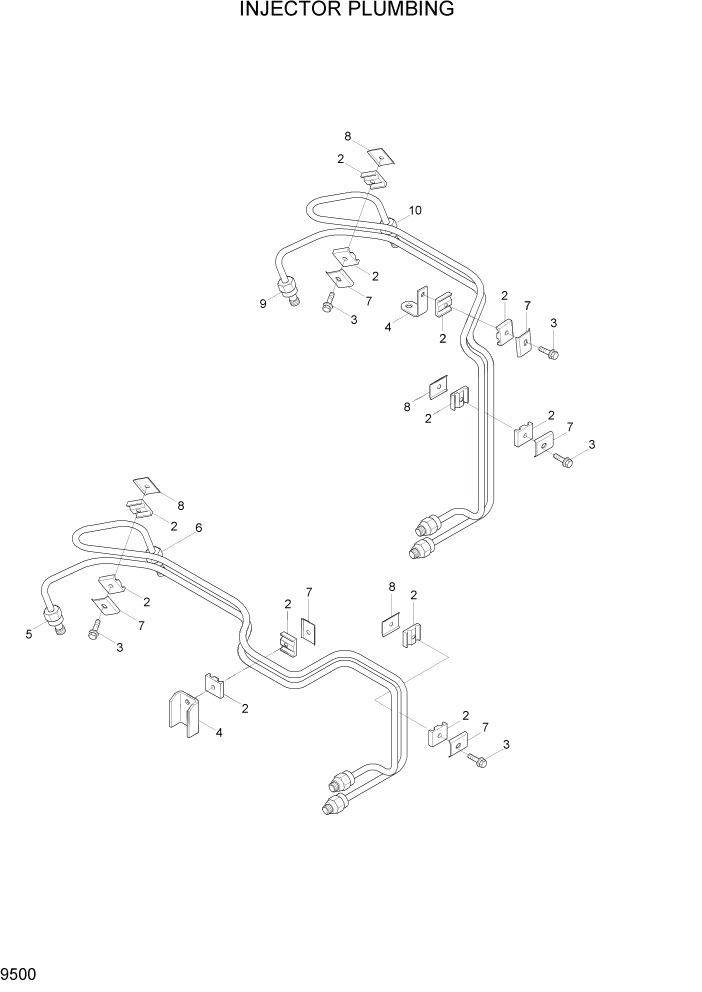 Схема запчастей Hyundai HL730-7 - PAGE 9500 INJECTOR PLUMBING ДВИГАТЕЛЬ БАЗА