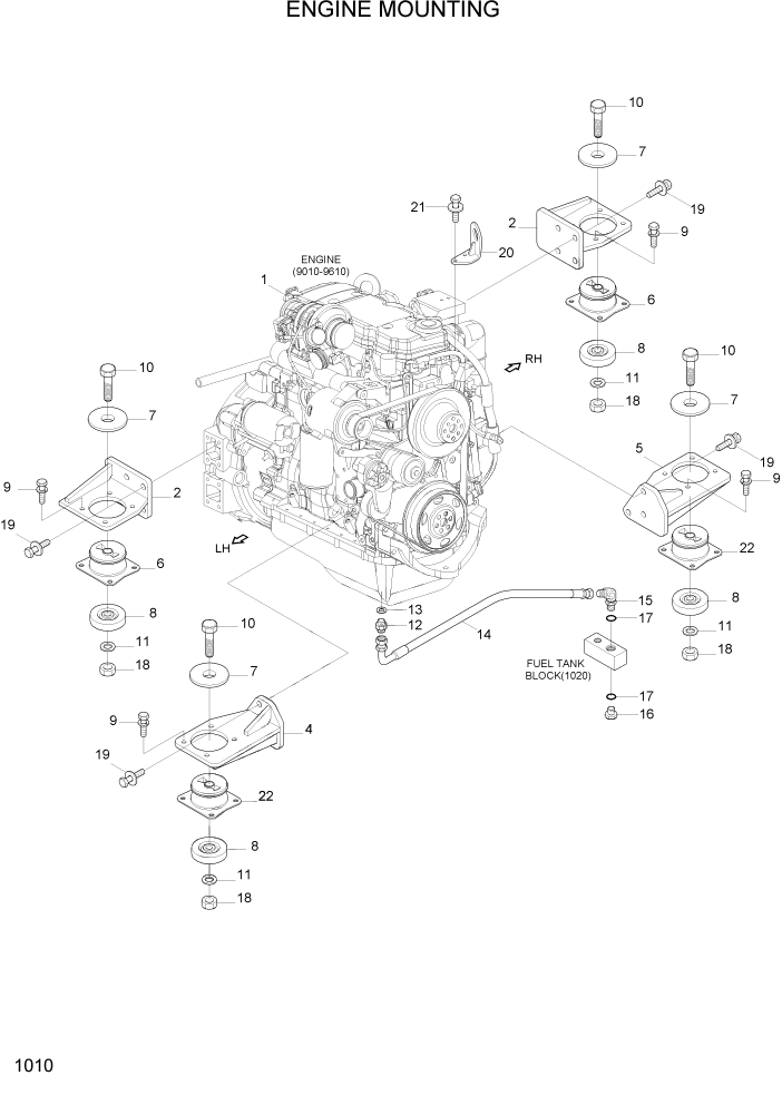 Схема запчастей Hyundai HL730-7A - PAGE 1010 ENGINE MOUNTING СИСТЕМА ДВИГАТЕЛЯ