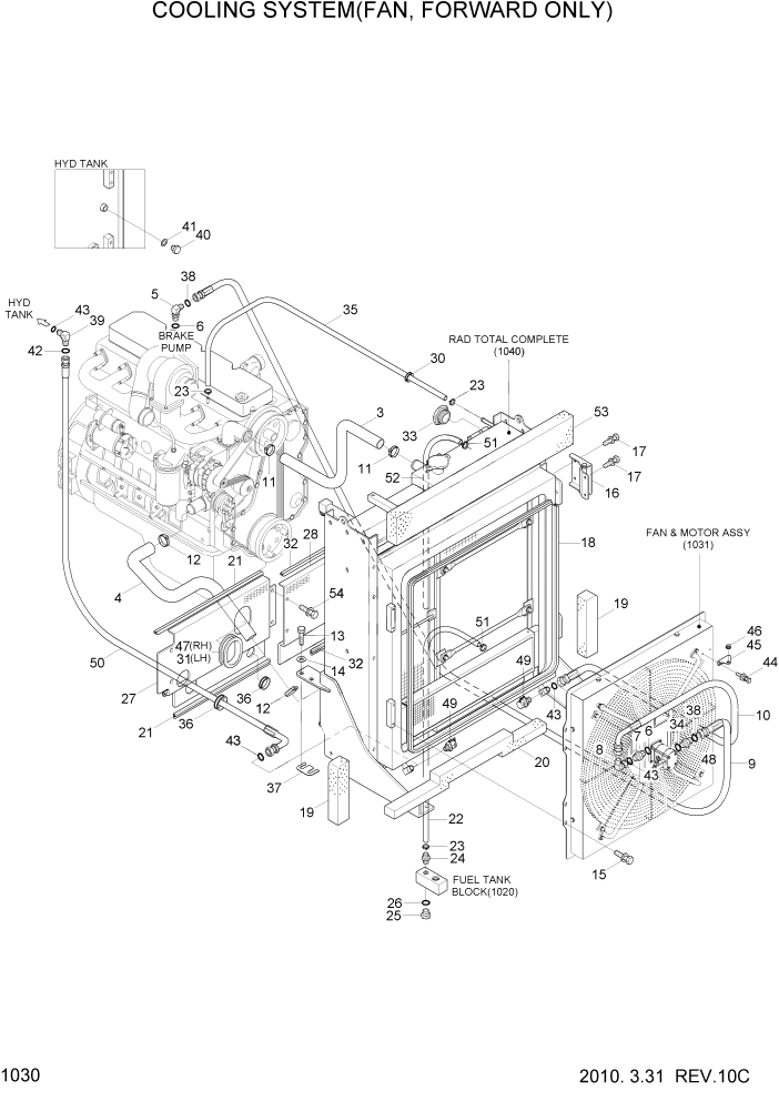 Схема запчастей Hyundai HL730-7A - PAGE 1030 COOLING SYSTEM(FAN, FORWARD ONLY) СИСТЕМА ДВИГАТЕЛЯ