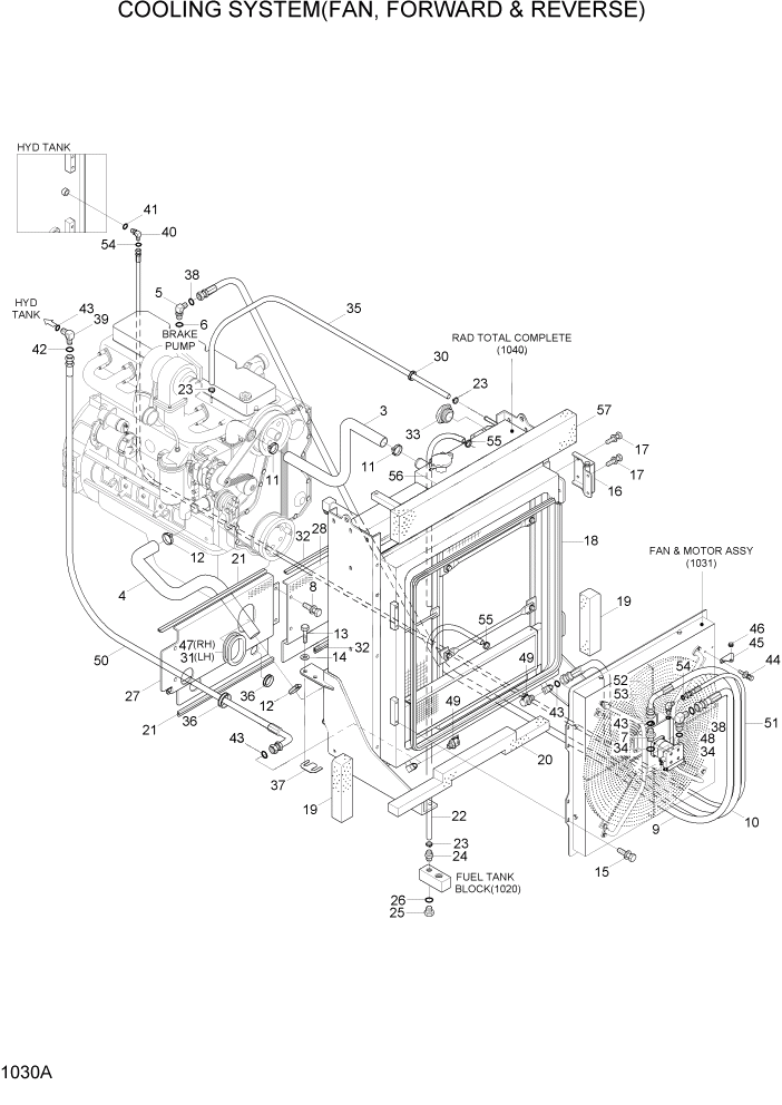 Схема запчастей Hyundai HL730-7A - PAGE 1030A COOLING SYSTEM(FAN, FORWARD & REVERSE) СИСТЕМА ДВИГАТЕЛЯ