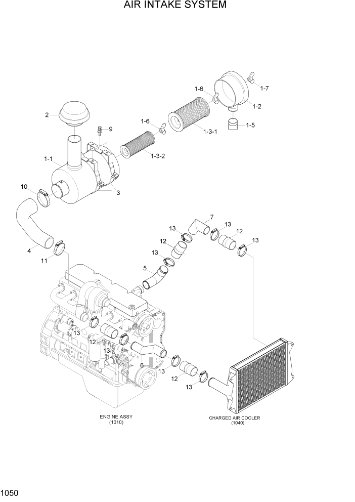 Схема запчастей Hyundai HL730-7A - PAGE 1050 AIR INTAKE SYSTEM СИСТЕМА ДВИГАТЕЛЯ