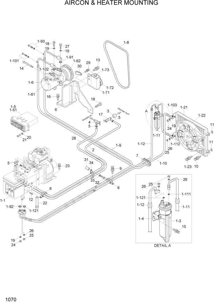 Схема запчастей Hyundai HL730-7A - PAGE 1070 AIRCON & HEATER MOUNTING СИСТЕМА ДВИГАТЕЛЯ