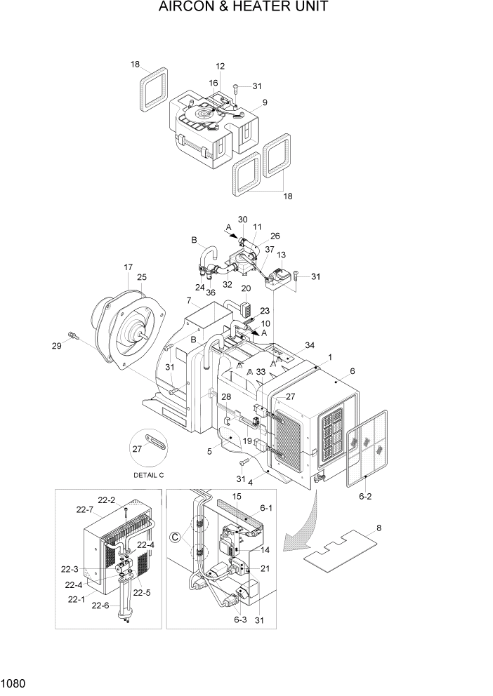 Схема запчастей Hyundai HL730-7A - PAGE 1080 AIRCON & HEATER UNIT СИСТЕМА ДВИГАТЕЛЯ