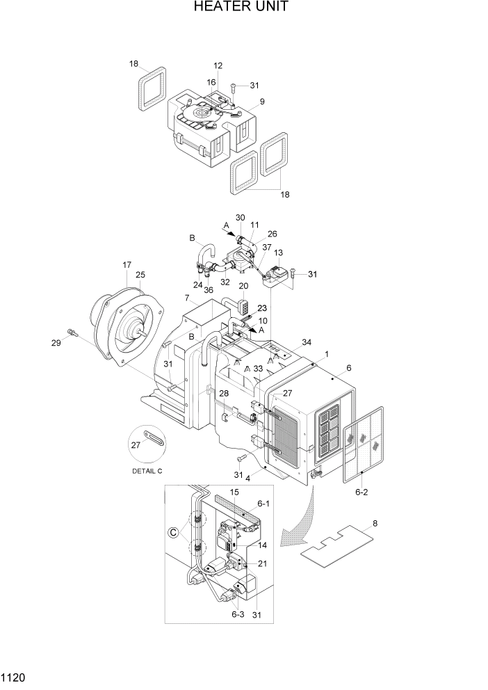 Схема запчастей Hyundai HL730-7A - PAGE 1120 HEATER UNIT СИСТЕМА ДВИГАТЕЛЯ