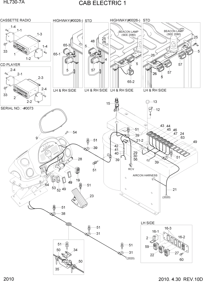 Схема запчастей Hyundai HL730-7A - PAGE 2010 CAB ELECTRIC 1 ЭЛЕКТРИЧЕСКАЯ СИСТЕМА