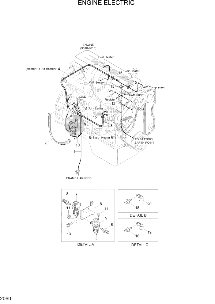 Схема запчастей Hyundai HL730-7A - PAGE 2060 ENGINE ELECTRIC ЭЛЕКТРИЧЕСКАЯ СИСТЕМА