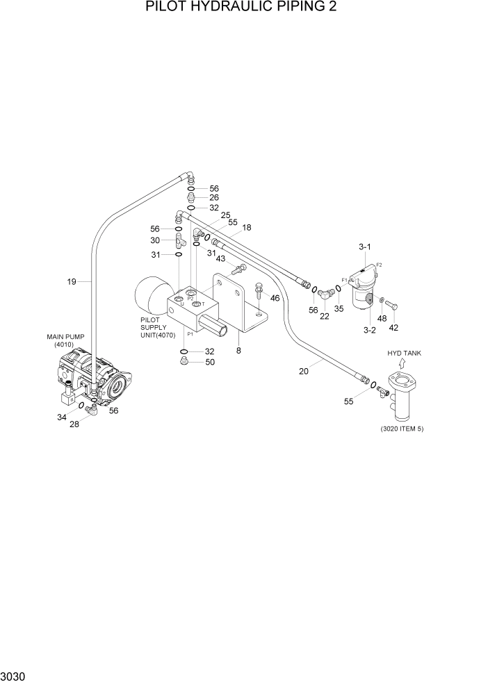 Схема запчастей Hyundai HL730-7A - PAGE 3030 PILOT HYDRAULIC PIPING 2 ГИДРАВЛИЧЕСКАЯ СИСТЕМА