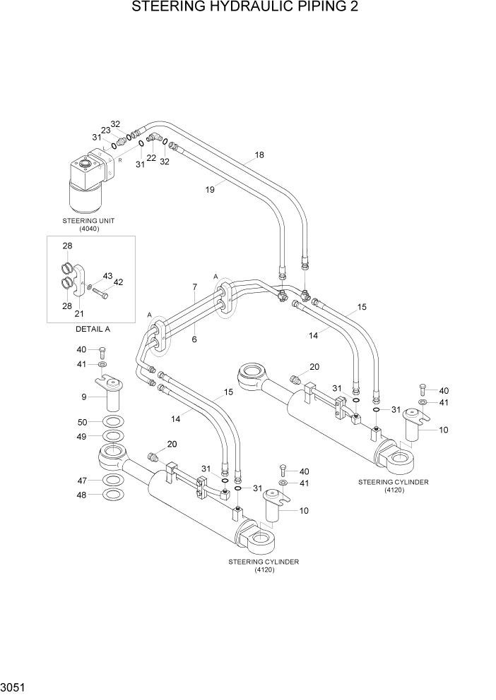 Схема запчастей Hyundai HL730-7A - PAGE 3051 STEERING HYDRAULIC PIPING 2 ГИДРАВЛИЧЕСКАЯ СИСТЕМА