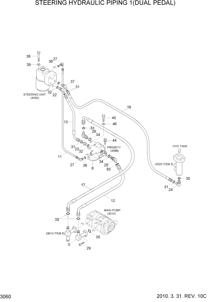 Схема запчастей Hyundai HL730-7A - PAGE 3060 STEERING HYDRAULIC PIPING 1(DUAL PEDAL) ГИДРАВЛИЧЕСКАЯ СИСТЕМА