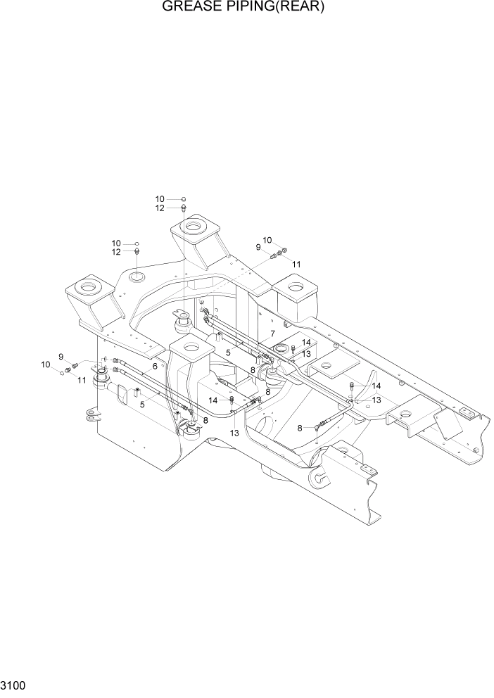 Схема запчастей Hyundai HL730-7A - PAGE 3100 GREASE PIPING(REAR) ГИДРАВЛИЧЕСКАЯ СИСТЕМА