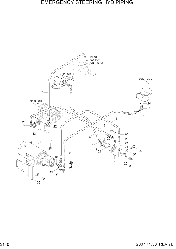 Схема запчастей Hyundai HL730-7A - PAGE 3140 EMERGENCY STEERING HYD PIPING ГИДРАВЛИЧЕСКАЯ СИСТЕМА