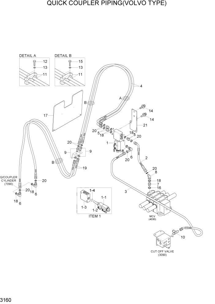 Схема запчастей Hyundai HL730-7A - PAGE 3160 QUICK COUPLER PIPING(VOLVO TYPE) ГИДРАВЛИЧЕСКАЯ СИСТЕМА