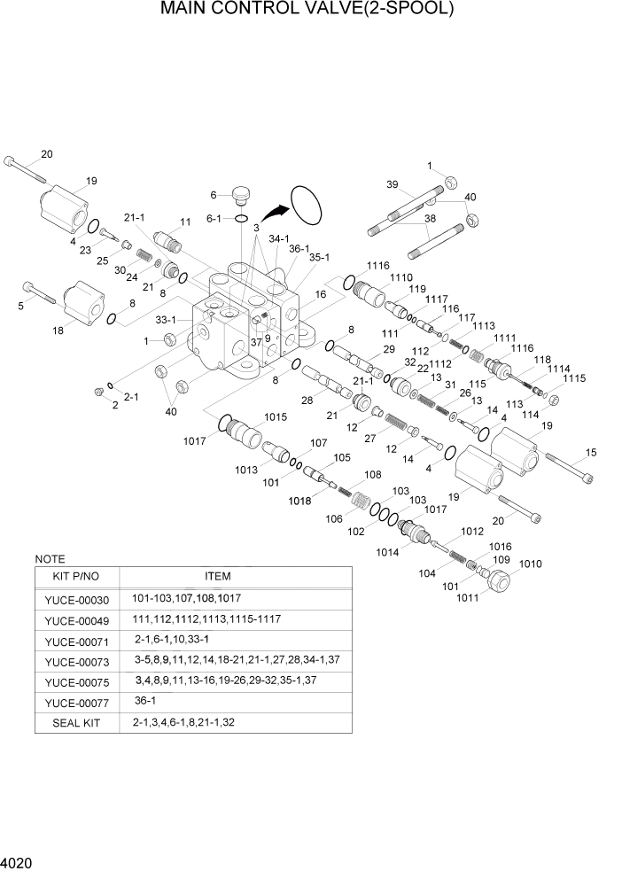 Схема запчастей Hyundai HL730-7A - PAGE 4020 MAIN CONTROL VALVE(2-SPOOL) ГИДРАВЛИЧЕСКИЕ КОМПОНЕНТЫ