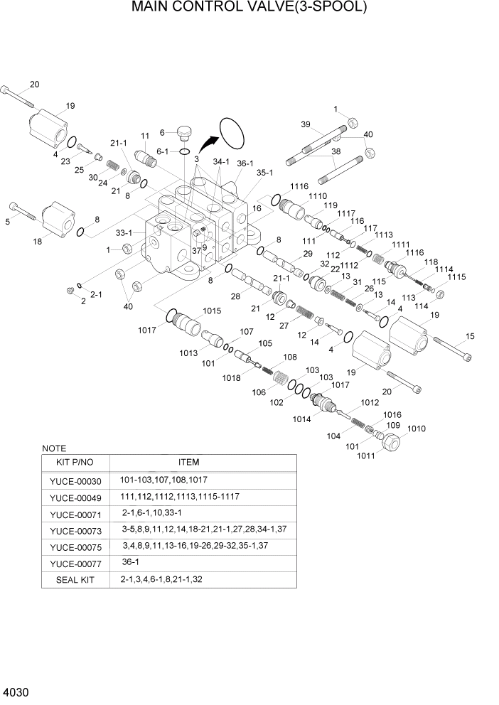 Схема запчастей Hyundai HL730-7A - PAGE 4030 MAIN CONTROL VALVE(3-SPOOL) ГИДРАВЛИЧЕСКИЕ КОМПОНЕНТЫ