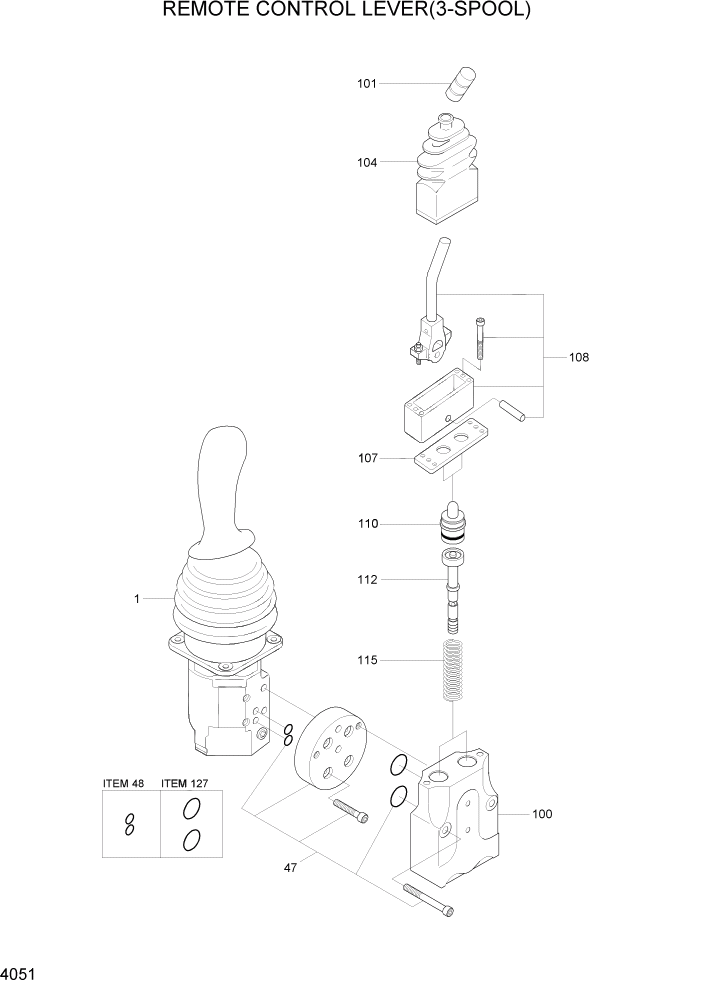 Схема запчастей Hyundai HL730-7A - PAGE 4051 REMOTE CONTROL LEVER(3-SPOOL) ГИДРАВЛИЧЕСКИЕ КОМПОНЕНТЫ