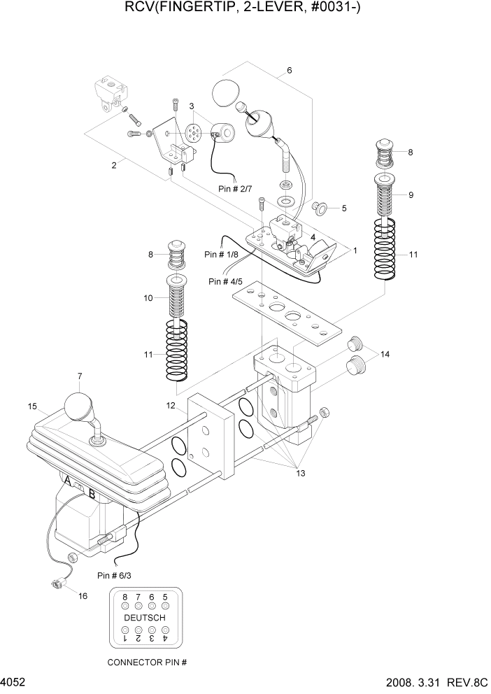 Схема запчастей Hyundai HL730-7A - PAGE 4052 RCV(FINGERTIP, 2-LEVER, #0031-) ГИДРАВЛИЧЕСКИЕ КОМПОНЕНТЫ