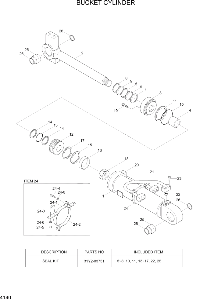 Схема запчастей Hyundai HL730-7A - PAGE 4140 BUCKET CYLINDER ГИДРАВЛИЧЕСКИЕ КОМПОНЕНТЫ