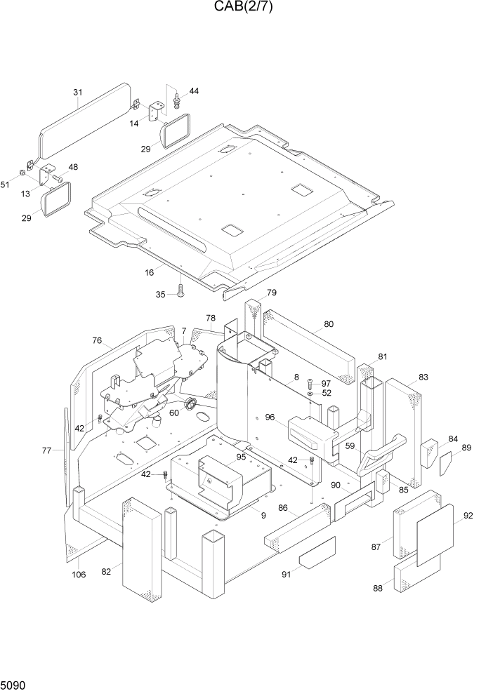 Схема запчастей Hyundai HL730-7A - PAGE 5090 CAB(2/7) СТРУКТУРА