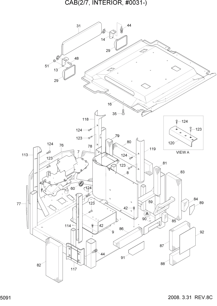 Схема запчастей Hyundai HL730-7A - PAGE 5091 CAB(2/7, INTERIOR, #0031-) СТРУКТУРА